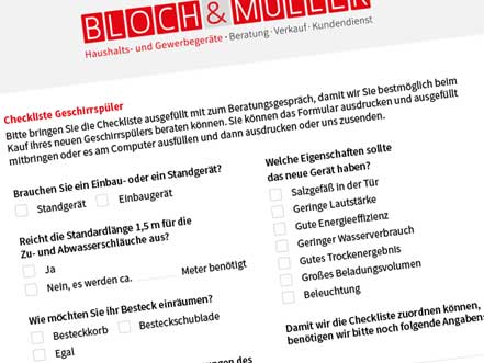 Bloch & Müller Geschirrspüler Checkliste